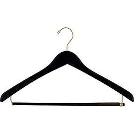 Premium Wooden Suit Hangers 25 Pack, Smooth Solid Wood Coat Hanger with Locking Bar Matte Black Finish
