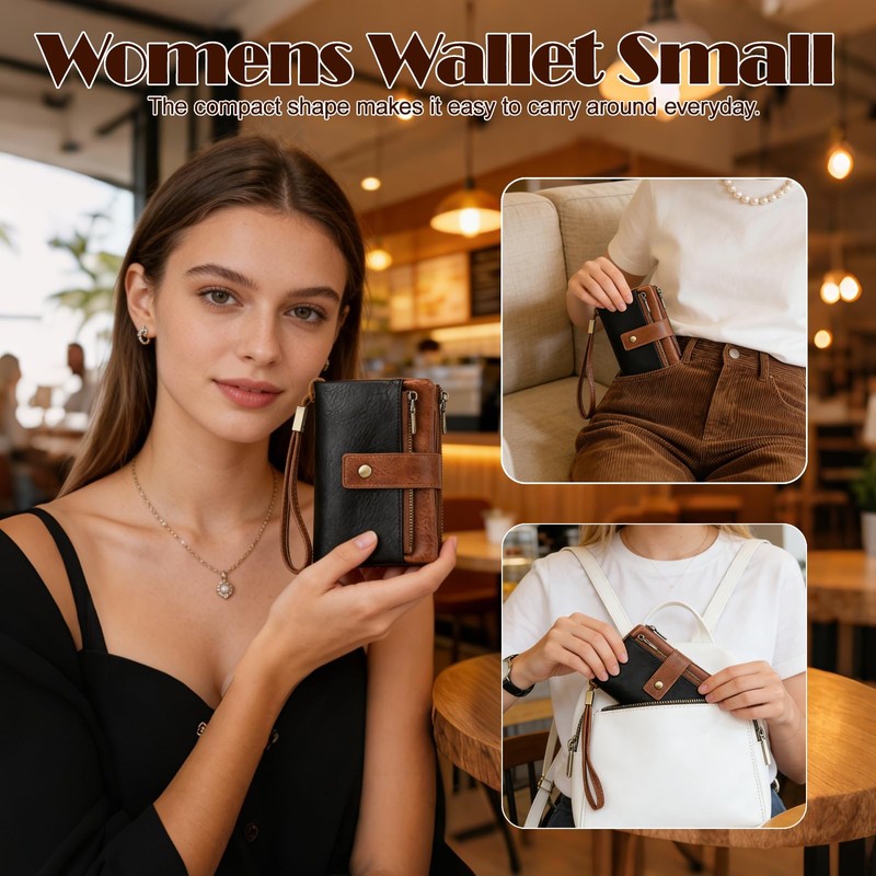 NAWHAOA Womens Wallet Small Leather RFID Blocking Tri-Fold Large Capacity