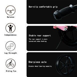 Debbeiss Children's Balance Bike, Bicycle Without Pedals for 2 to 5 Years Old, 12 inches, Adjustable seat. Includes Protective Helmet, Knee Pads, Side Supports for Stable Balance. (Pink)