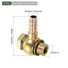 YOKIVE 2 Pcs Hose Barb Fitting Elbow, Barbed M14x1.5 Male Thread Adapter Connector, Great for Gas, Water, Oil, Fuel Pipelines (Gold, 10-mm)