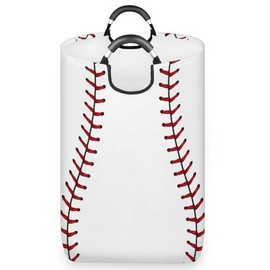 Baseball Lace Laundry Hamper,Large Round Storage Basket,Collapsible Basket Bins for Dirty Clothes Kids Toys Baby Blanket Organizer Nursery Bedroom Bathroom Storage Decor