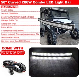 52 inch 288W Offroad Curved LED Light Bar Spot/Flood Combo Beam & Upper Roof Windshield Mount Brackets w/Wiring Kit Fit 2017-2023 Can-am Maverick X3 Max