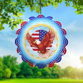 Flag Eagle Wind Spinners 12 Inch 3D Stainless Steel Hanging Kinetic Wind Sculpture Worth Gifts for Women Metal Windmill Decoration for Garden,Patio,Lawn,Yard