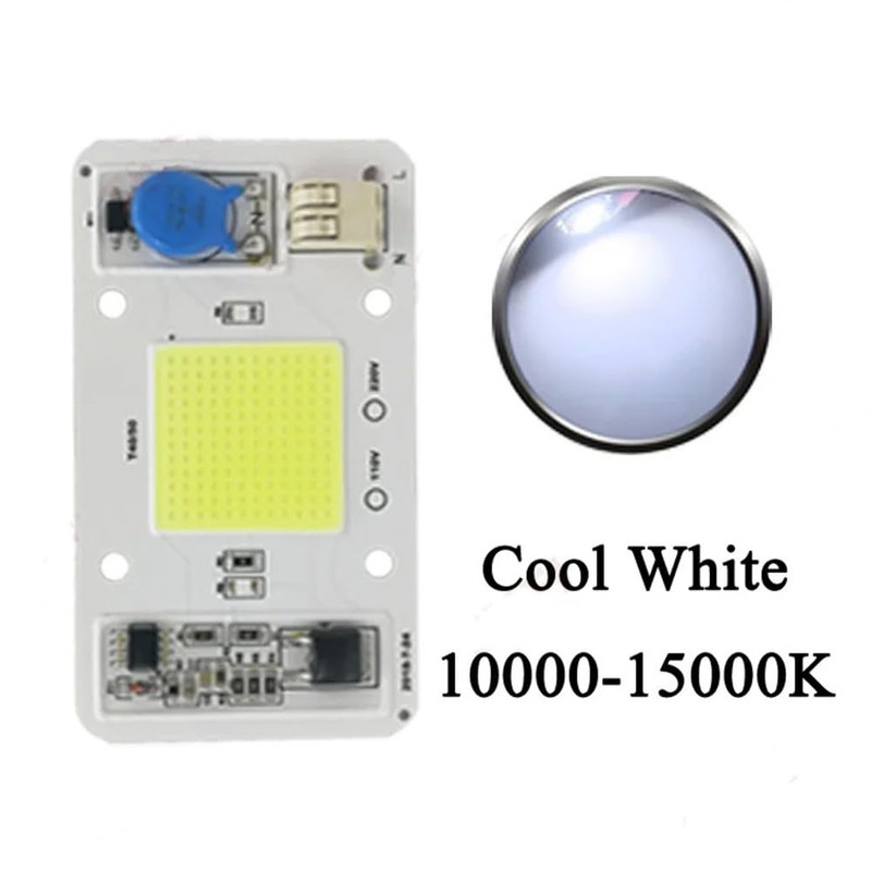 Vrabocry 50W 220V COB High Power Cool White 10000K-15000K LED