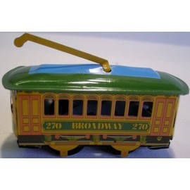 clockwork tin toy vehicle tram car. wind up mechanical collectible