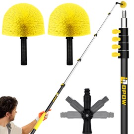 Opow 2 Cobweb Duster with Telescopic Pole 4.5-18 Feet, 26FT Reach Extension Pole with Replaced Spider Web Brush Kit Duster Heads and Universal Joint Angle Adaptor for Outdoor & Indoor Cleaning