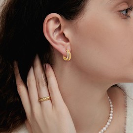 BOMAIL Small Gold Hoop Earrings for Women Dainty 14K Gold Plated Huggie Hoop Earrings Tiny Lightweight Stainless Steel Cartilage Earrings Set for Multiple Piercings Dangle Hoop Earrings Women Jewelry