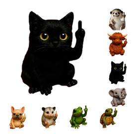 Nicerice Fun - Estatua de animales de dedo medio, estatua de resina para decoración de animales, para computadora, oficina y coche, divertido y lindo regalo de humor de dedo medio (gato)