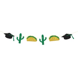 Mexican Graduation Banner Graduation Cap Cactus Garland Banner Taco Bout a Grad High School College Graduation Party Decorations Supplies Glitter