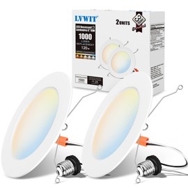 LVWIT LED Recessed Light 6inch, 5CCT Can Lighting with White Cover, Color Selectable Dimmable Downlight with E26 Conversion Kit, 2 Pack