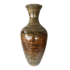 Homeroots 25" Black And Gold Striped Urn Bamboo Floor Vase