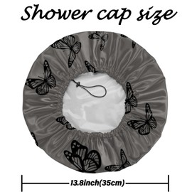 Deokke 2 PCS Shower Cap Reusable Waterproof Adjustable Double Layer Elastic Dry Hair Bathing Caps Aesthetic Cute for Women Girls-Butterfly