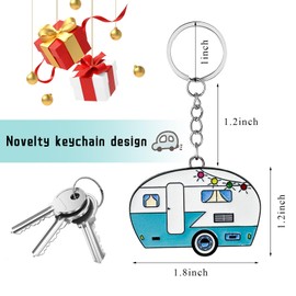 DXNQ Camper Keychain, Happy RV Camper Keyring, Travel Trailers Key Chain Gift for Camper Lovers, Car Accessories (Green)