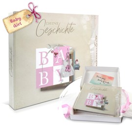 Memory Book for Entering and Designing Yourself "Deine Geschichte" from Birth to School Baby Photo Album for Girls - Baby Gift for Birth
