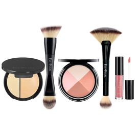 EVE PEARL 5 Pcs Flawless Face, Contour, Brushes and Lip Collection Highlighter Makeup Complete Set of Foundation Full Covarage Blush Lipstick with Professional Brushes (Light)