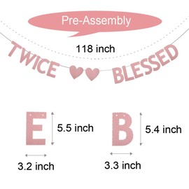 WEIANDBO TWICE BLESSED Banner,Pre-Strung,Twins Baby Shower,Pregnancy Announcement,Gender Reveal Party supplies,RoseGold