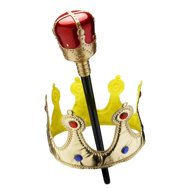Dress Up America Kids Red Gold Crown and Scepter Props for Children(Size: One Size)