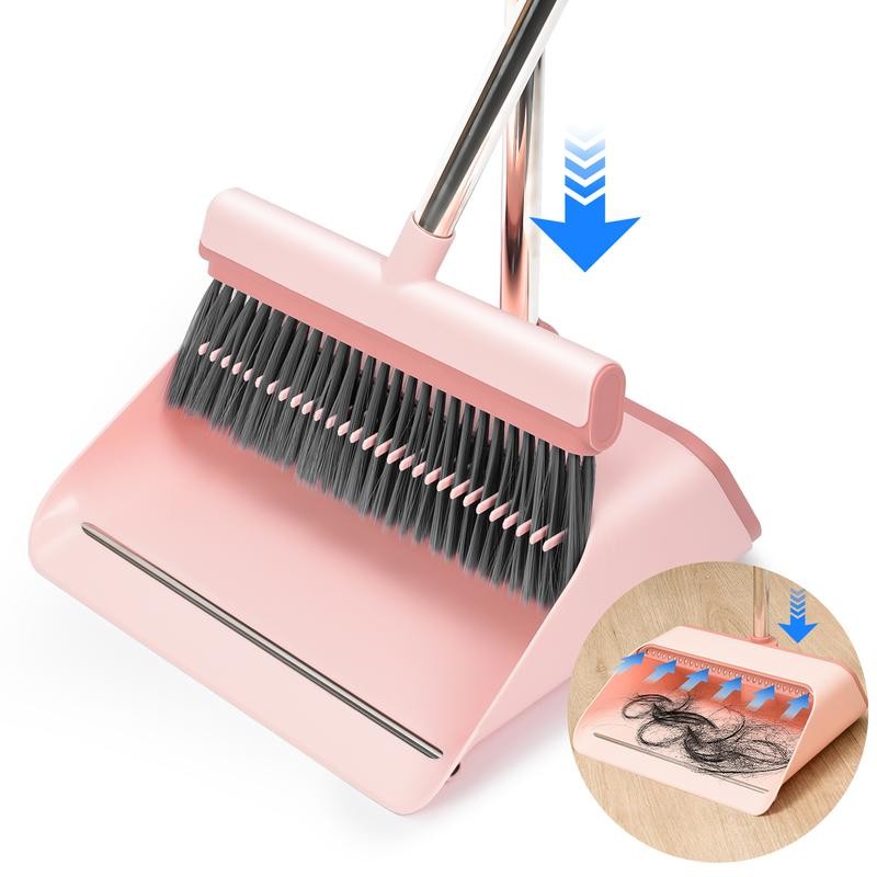 KZKR Pink Broom and Dustpan Set with Adjustable Handle for