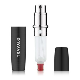 Travalo LUX Perfume Atomizer - Leak-Proof and TSA Approved for Air Travel - Reusable Airtight Easy Fill Mini Pump Sprayer - Lightweight Portable - Brushed Polished Metal Alloy Outer Shell - Black