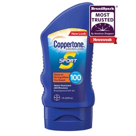 Coppertone SPORT Sunscreen SPF 100 Lotion, Water Resistant Sunscreen, Body Sunscreen Lotion, Travel Size Sunscreen, 3 Fl Oz