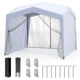 Pop up Canopy Tent with 4 Wheeled Bag and Mesh Netting SidewallsSelect: with 4 Sidewalls, Color: White Color