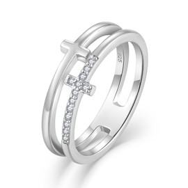 STARCHENIE Cross Ring 925 Sterling Silver Sideways Double Cross Ring Christian Religious Jewelry for Women Size 7