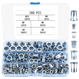 160 Pcs Rivet Nuts, Threaded Insert Nutserts Kit, Flat Head Threaded Insert Nutsert Rivnuts Assortment Set for Automotive Furniture, Assorted Metric M4 M5 M6 M8 M10, Blue Zinc