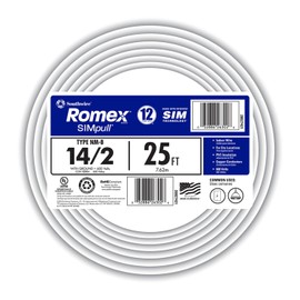Southwire Romex Brand Simpull Solid Indoor 14/2 W/G NMB Cable 25ft coil - SW# 28827421