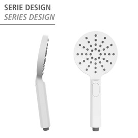 WENKO Shower Head Design, White, Durable Universal Hand Shower, Stylish Shower Head with 3 Jet Types and Comfortable Push Button Adjustment, Easy Limescale Cleaning, High-Quality Plastic, Diameter 12