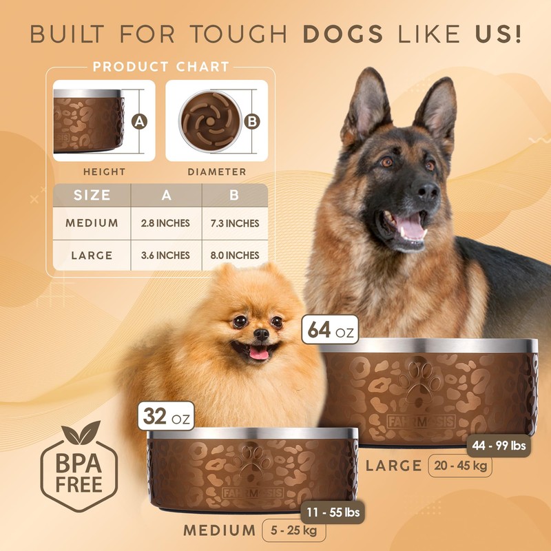 FAHRMOSIS 32 Oz Dog Bowl with Slow Feeder Insert Stainless