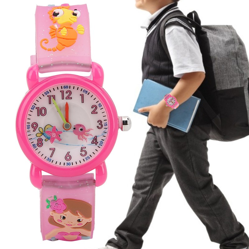 Children Watch Cartoon Pattern Waterproof PVC Strap Quartz Children WatchPink