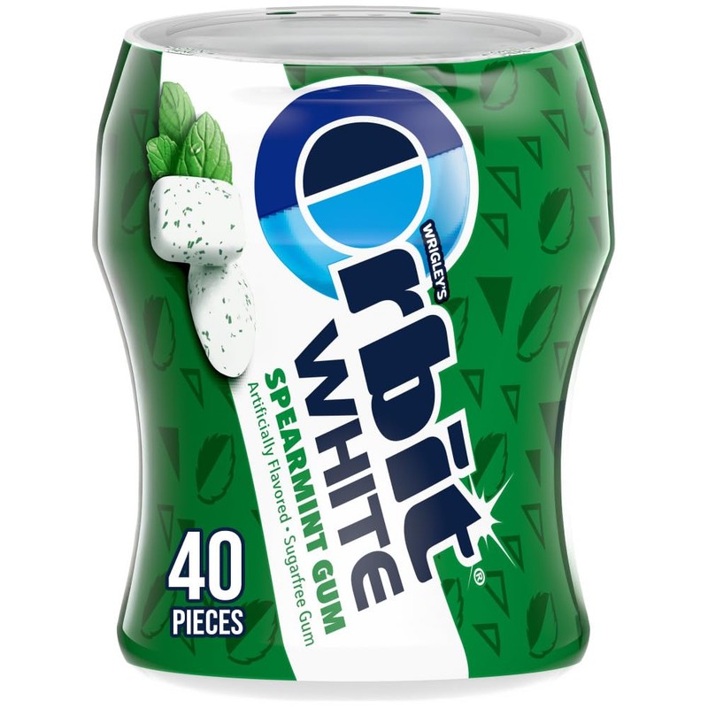 ORBIT WHITE Gum Spearmint Chewing Gum Sugar-Free, 40-Piece Bottle, Bulk