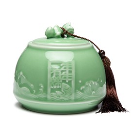 SILINE Genuine Longquan Celadon Airtight Container 20 oz/600ml,Green Porcelain Loose Tea Storage Jar (Classic Cyan)