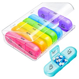 Tablettenbox 7 Tage 3 Fächer Tablettenbox Morgens Mittags Abends Medikamentenbox 7 Tage 3 Fächer Pillendose 7 Tage für die Nahrungsergänzungsmittel, Vitamine und Fischöle (Regenbogen)