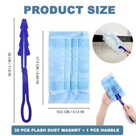 30 PCS Flash Dust Magnet, Blue Dust Magnet Refills, Disposable Electrostatic Duster for Cleaning, Lock Away Dust, Dirt And Hair for Home & Car Cleaning with 1 Handle