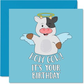 Funny Birthday Cards For Men And Women - Holy Cow - Happy Birthday Card For Mum, Dad, Brother, Sister, Son, Daughter, Grandma, Grandad, Boyfriend, Cousin 145mm x 145mm