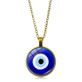 CQHODFYA Evil Eye Necklace for Men Women with Pendant, Turkish Blue Eye Chain for Men Women, Jewellery Gift Idea, Amulet Necklace with 18 Inch Chain + 2 Inch Extension - with Jewellery Box, Zinc