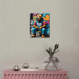 TISHIRON Paint by Numbers Adult Junior Bear Sits with Headphones Paint by Numbers Adults DIY Painting by Numbers Kits Wrinkle Free Canvas with 3 Brushes, 40 x 50 cm