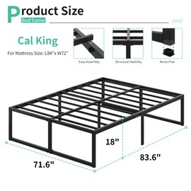 Lutown-Teen 18 Inch California King Bed Frames Sturdy Mattress Foundation, Heavy Duty Metal Cal King Platform with Steel Slats Support No Box Spring Needed, Noise Free, Easy Assembly, Black