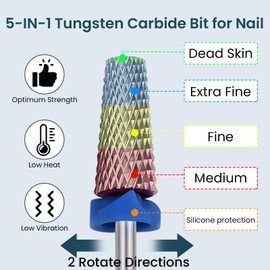 ESUOHYM 7PCS nail drill bits nail tech Sets Tungsten steel carbide Diamond for Acrylic Nails Poly Gel Cuticle Remove, 3/32'' Professional Nail Bits Set for E-Files for Manicure Pedicure, Home Salon