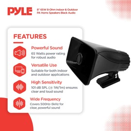Pyle 8 Pack 8" Portable PA Horn Speaker for Indoor/Outdoor Use, 65W Peak Power, Black