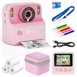 Contixo KC2A Kids Instant Print Camera with 2.4” Screen, 12MP Photo, 1080P Video, 3 Print Rolls, MP3 Player, Type-C Charging – Fun Digital Camera Gift for Girls & Boys Ages 4–12 Pink