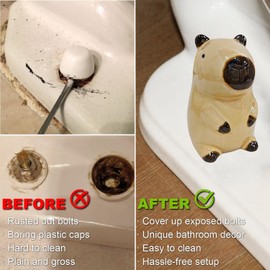 Cute Capybara Toilet Bolt Covers Decorative Tall Toilet Bolt Caps, Set of 2 Ceramic Toilet Screw Cover Caps, Toilet Caps for Bottom of Toilet for Bathroom Decor, Easy to install, Height 3.66in