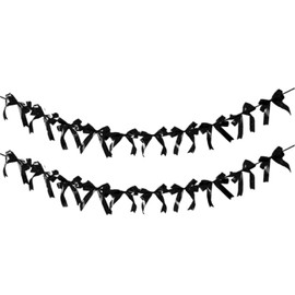 LOONELO Black Bow Hanging Garlands, Satin Ribbon Bowtie Banners, Bow Knot Party Hanging Swirls Streamers Decorations for Girls Coquette Birthday, Wedding, Bridal Shower, Engagement Supplies