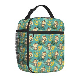 SIUKUS Insulated Lunch Box for Kids Boys Girls, Reusable Lunch Bag for School, Office, Work, Picnic, Travel, Monkeys and Tropical Fruits Lunch Box