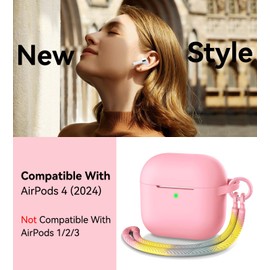 Matekxy for Airpods 4 Case Cute - 2024 Airpod 4th Generation, Soft Silicone Cover with Lanyard and Keychain, Shockproof Scratch Resistant for Women, Perfect for Commuters and Travelers, Pink