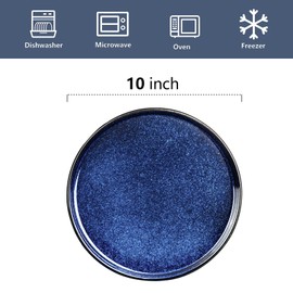 vicrays Ceramic Dinner Plates Set - Porcelain 10 Inch Flat Steak Pasta Pizza Plate Home Party Restaurant Plate Scratch Resistant Microwave Oven and Dishwasher Safe Set of 6 Blue
