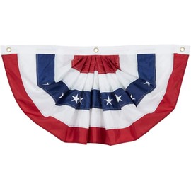 American Flag Bunting Outdoor 1.5x3 Ft US Pleated Fan Flag Embroidered Stars in USA Pleated Bunting Made Oxford Nylon for Patriotic, Memorial Day, 4th of July Outside Banner