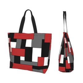 IMPCOKRU Large Tote Bag for Women Reuseable Handbag,Red Black White Square Shoulder Bag,Double Sided Priting Grocery Bag Foldable for Shopping Travel Activity