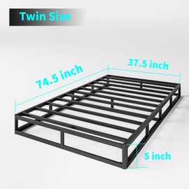 HUEIIS Box Spring Twin Size 5 Inch Low Profile Heavy Duty Metal Frame Mattress Foundation, Quiet Noise-Free,Easy Assembly, 3000lbs Max Weight Capacity